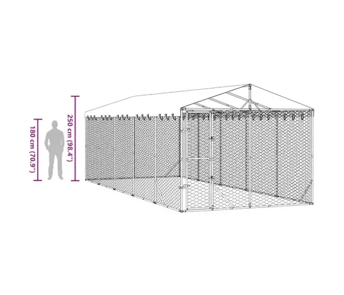 Suņu Voljērs Ar Jumtu, 3X7,5X2,5 M, Cinkots Tērauds, Sudrabains Vidaxl