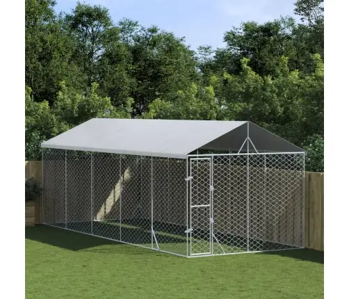 Suņu Voljērs Ar Jumtu, 3X7,5X2,5 M, Cinkots Tērauds, Sudrabains Vidaxl