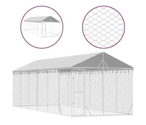Katusega Koeraaedik, Hõbedane, 3X9X2,5 M, Tsingitud Teras