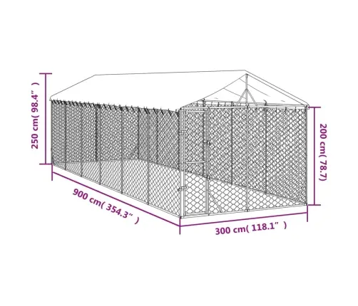 Katusega Koeraaedik, Hõbedane, 3X9X2,5 M, Tsingitud Teras