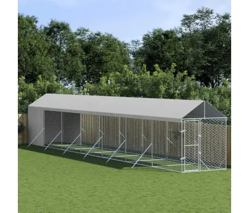 Suņu Voljērs Ar Jumtu, 2X14X2,5M, Cinkots Tērauds,Sudraba Krāsā Vidaxl