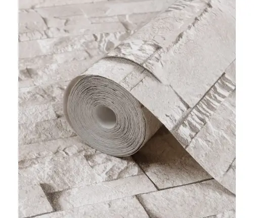 Tapete, 3D Akmens Dizains, Krēmkrāsas, 10X0,53 M, Neausta Vidaxl