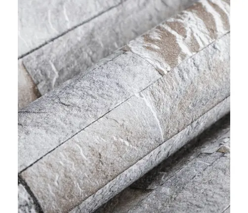 Tapete, 3D Akmens Dizains, Pelēka Un Brūna, 10X0,53 M, Neausta Vidaxl