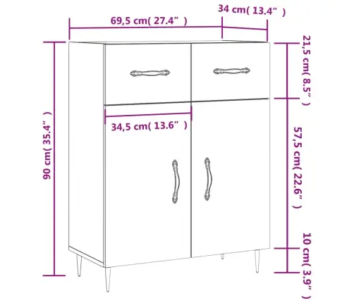 Puhvetkapp, Kõrgläikega Valge, 69,5 X 34 X 90 cm Tehispuit
