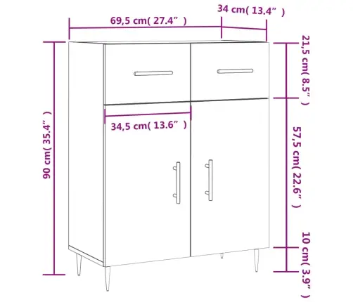 Kumode, Ozolkoka Krāsa, 69,5X34X90 Cm, Inženierijas Koks Vidaxl