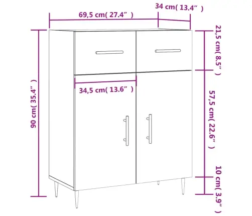 Puhvetkapp, Hall, Sonoma Tamm, 69,5 X 34 X 90 cm Tehispuit