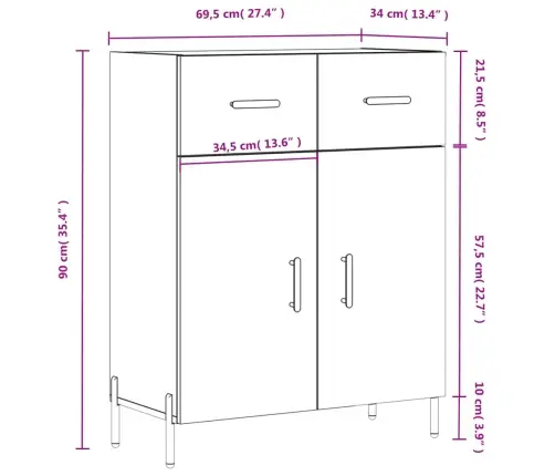 Kumode, Spīdīgi Balta, 69,5X34X90 Cm, Inženierijas Koks Vidaxl