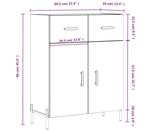 Šoninė Spintelė, Dūminio Ąžuolo, 69,5X34X90cm Apdirbta Mediena
