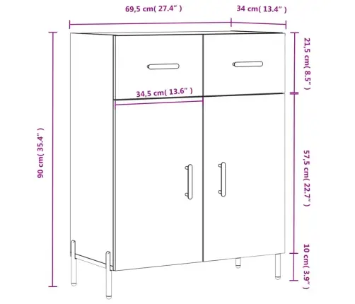 Šoninė Spintelė, Pilka Ąžuolo, 69,5X34X90cm Apdirbta Mediena