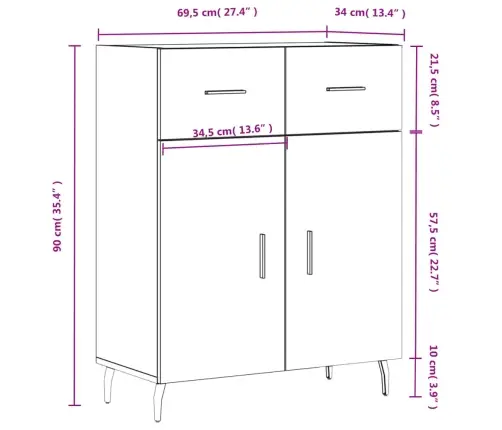 Šoninė Spintelė, Dūminio Ąžuolo, 69,5X34X90cm Apdirbta Mediena