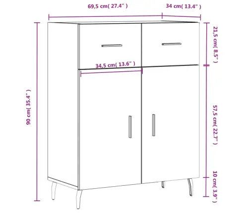 Kumode, Pelēka Ozolkoka, 69,5X34X90 Cm, Inženierijas Koks Vidaxl