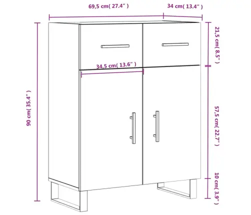 Kumode, Balta, 69,5X34X90 Cm, Inženierijas Koks Vidaxl
