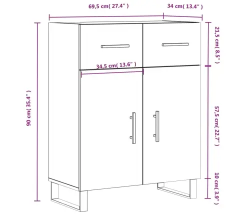 Kumode, Ozolkoka Krāsa, 69,5X34X90 Cm, Inženierijas Koks Vidaxl
