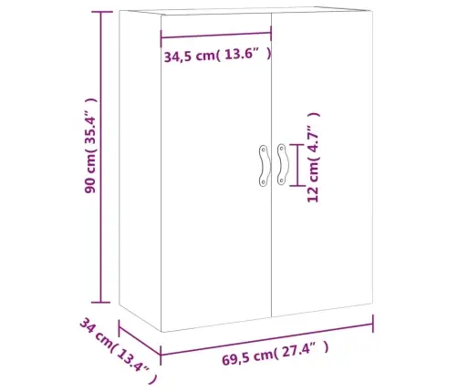 Sienas Skapītis, 69,5X34X90 Cm, Pelēcīga Ozolkoka Krāsa Vidaxl