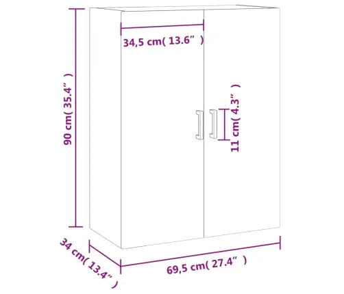 Sienas Skapītis, 69,5X34X90 Cm, Pelēcīga Ozolkoka Krāsa Vidaxl