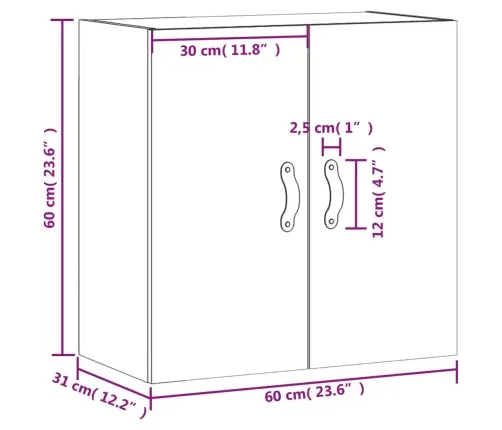 Sienas Skapītis, Betonpelēks, 60X31X60 Cm, Inženierijas Koks Vidaxl