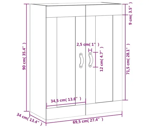 Sienas Skapītis, 69,5X34X90 Cm, Inženierijas Koks, Pelēks Koks Vidaxl