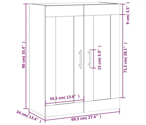 Sienas Skapītis, 69,5X34X90 Cm, Inženierijas Koks, Koka Krāsa Vidaxl
