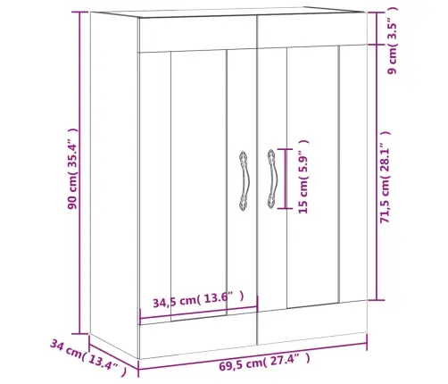 Sienas Skapītis, Balts, 69,5X34X90 Cm, Inženierijas Koks Vidaxl