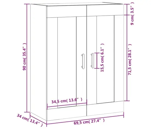 Sienas Skapītis, 69,5X34X90 Cm, Inženierijas Koks, Brūna Koka Vidaxl