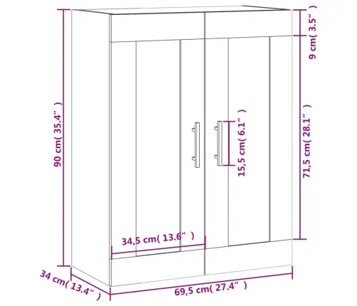 Sienas Skapītis, Balts, 69,5X34X90 Cm, Inženierijas Koks Vidaxl