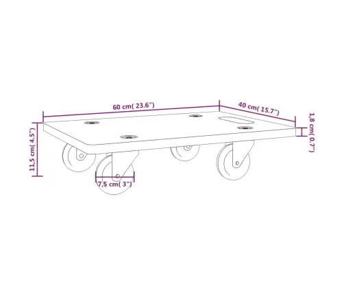 Transportēšanas Ratiņi, 2 Gab., Taisnstūra Forma, 60X40X11,5 Cm Vidaxl