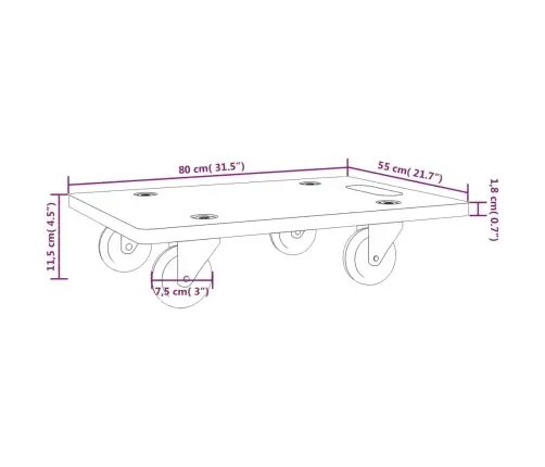 Transportēšanas Ratiņi, 2 Gab., Taisnstūra Forma, 80X55X11,5 Cm Vidaxl