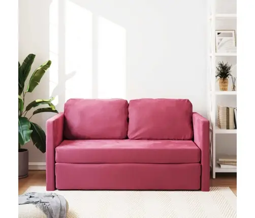Grindų Sofa-Lova, 2-1, Raudonojo Vyno, 122X204X55cm Aksomas
