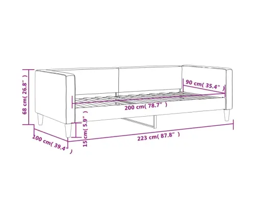 Päevavoodi, Must, 90 X 200 cm Kangas