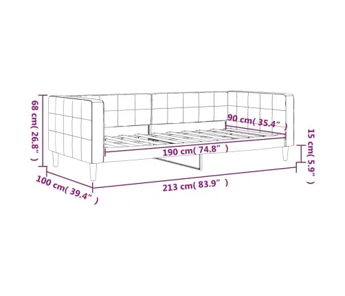 Päevavoodi Ilma Madratsita, Tumehall, 90X190 cm Samet