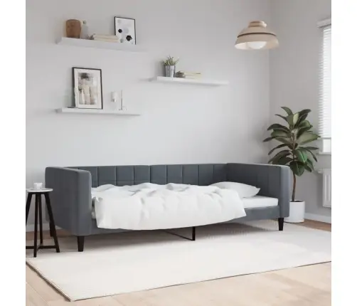 Päevavoodi Ilma Madratsita, Tumehall, 90X190 cm Samet