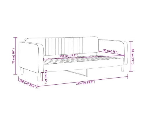 Sofa, Šviesiai Pilkos Spalvos, 90X190cm Aksomas