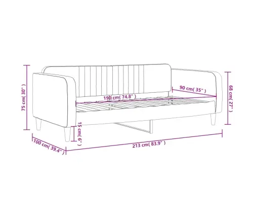 Päevavoodi, Must, 90 X 190 cm Samet