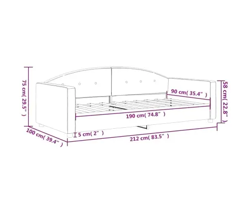 Päevavoodi Ilma Madratsita, Tumehall, 90X190 cm Samet