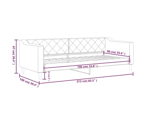 Päevavoodi, Helehall, 90 X 190 cm Kangas