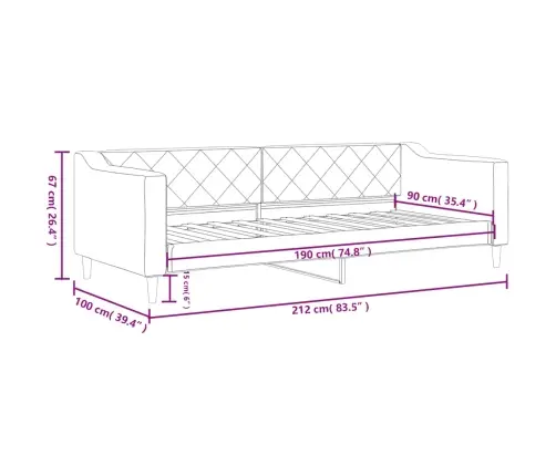 Päevavoodi, Tumehall, 90 X 190 cm Kangas