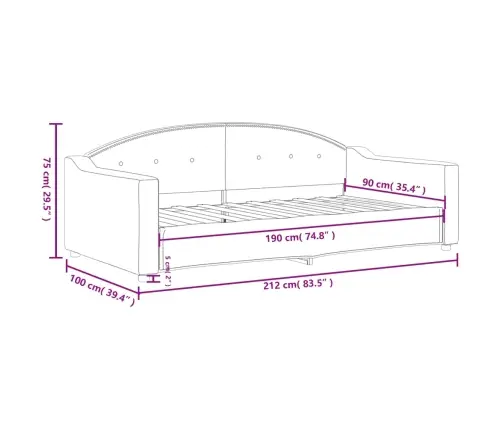 Päevavoodi, Tumehall, 90 X 190 cm Kangas