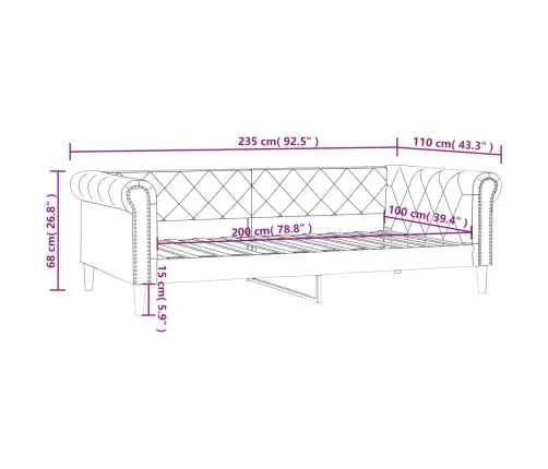 Päevavoodi, Kreemjas, 100 X 200 cm Kunstnahk