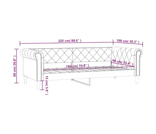 Dienas Gulta, Melns, 90X190 Cm, Mākslīgā Āda Vidaxl