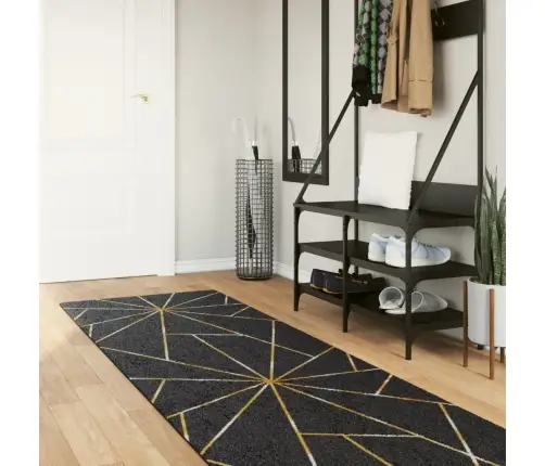 Kilimas, Juodas Ir Auksinis, 80X300 cm Neslystantis, Plaunamas