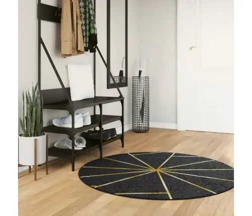 Paklājs, Ø 120 Cm, Melna Ar Zelta, Mazgājams, Neslīdošs Vidaxl