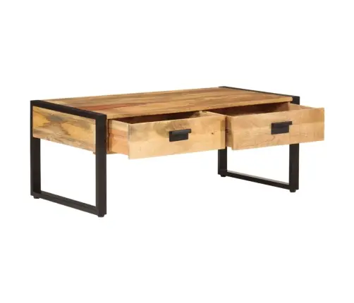 Kavos Staliukas, 100X54X40cm Mango Medienos Masyvas Ir Geležis Kavos Staliukas, 100X54X40cm Mango Medienos Masyvas Ir Geležis