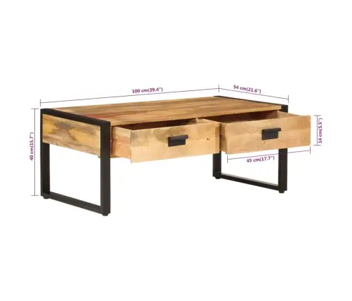 Kavos Staliukas, 100X54X40cm Mango Medienos Masyvas Ir Geležis Kavos Staliukas, 100X54X40cm Mango Medienos Masyvas Ir Geležis