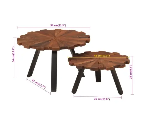 Kafijas Galdiņi, 2 Gab., Pārstrādāts Masīvkoks Un Dzelzs Vidaxl