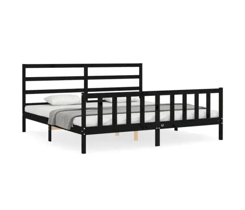 Gultas Rāmis Ar Galvgali, Melns, 200X200 Cm, Masīvkoks Vidaxl