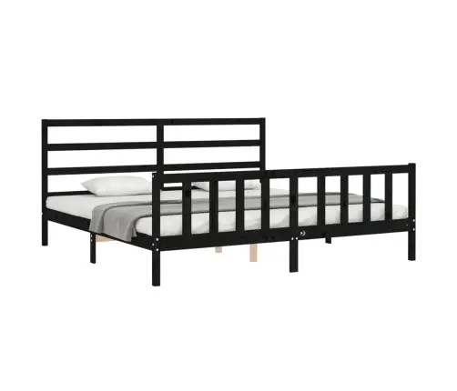 Gultas Rāmis Ar Galvgali, Melns, 200X200 Cm, Masīvkoks Vidaxl