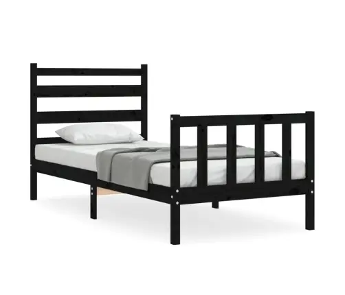 Lovos Rėmas Su Galvūgaliu, Juodas, Mediena, Mažas Vienvietis