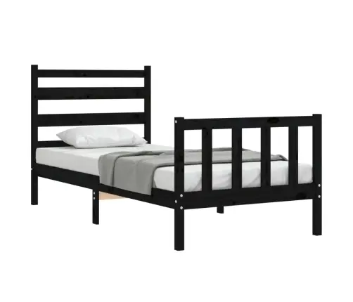 Lovos Rėmas Su Galvūgaliu, Juodas, Mediena, Mažas Vienvietis