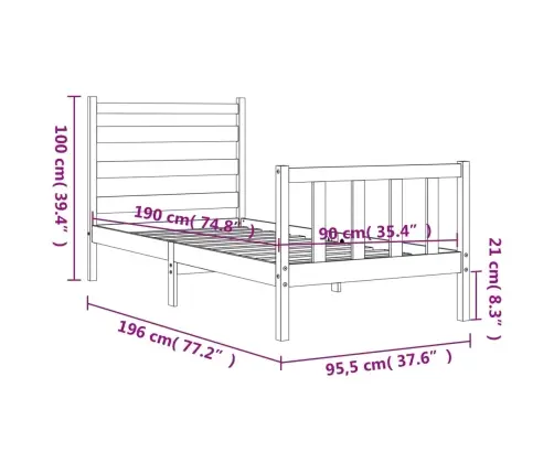 Gulta Bez Matrača, 90X190 Cm, Priedes Masīvkoks Vidaxl