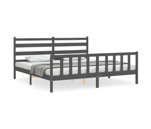 Gultas Rāmis Ar Galvgali, 200X200 Cm, Masīvkoks, Pelēks Vidaxl